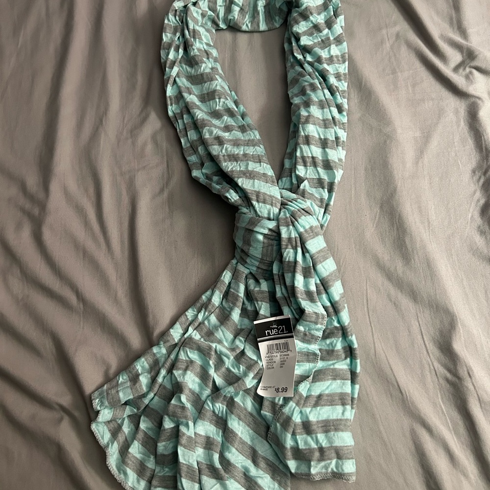 Rue21 Mint and Gray Striped Scarf